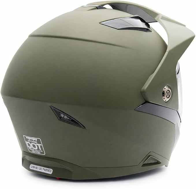 MMG Helmet Dual Sport Off Road Motorcycle Dirt Bike ATV - FlipUp Visor - Model 23 (X-Large, Green)
