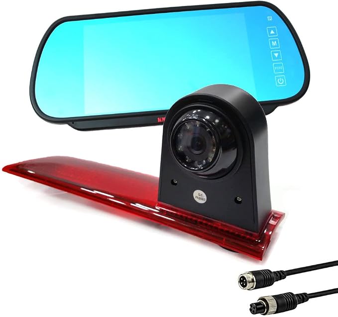 Brake Light Backup Camera Compatible for Ford Transit Custom Rear High Level Brake Light Reversing Parking Camera from 2012-2015 with 7 inch Clip-on Mirror Monitor