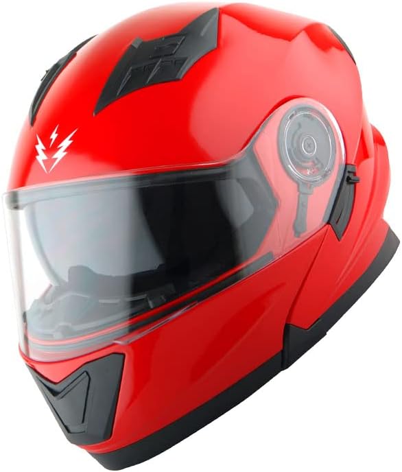 1Storm New Motorcycle Bike Modular Full Face Helmet Dual Visor Sun Shield: Glossy Red