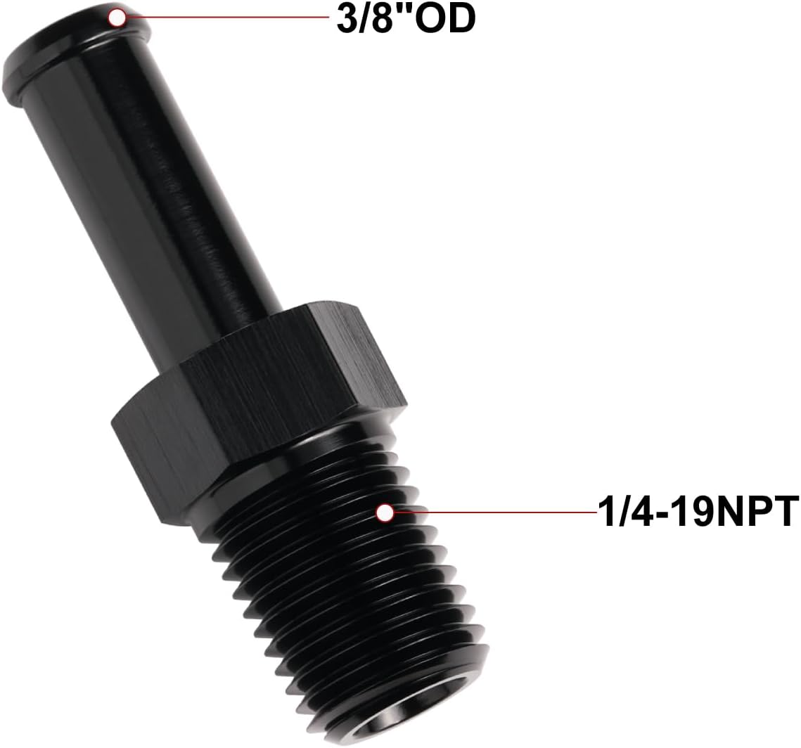 1/4 NPT Male to 3/8" Hose Barb Fitting Adapter Nipple Straight Aluminum Black