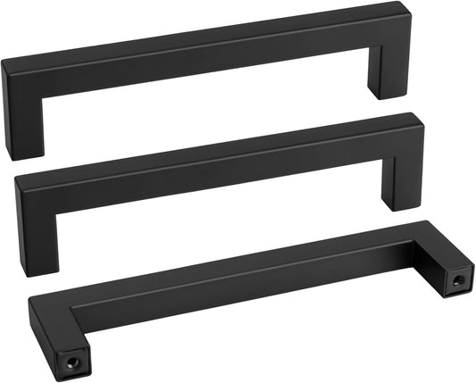 goldenwarm 200 Pack 6-1/4INCH Black Square Bar Cabinet Pull Drawer Handle Stainless Steel Modern Hardware for Kitchen and Bathroom Cabinets Cupboard,Center to Center 160mm Kitchen Cupboard Handles