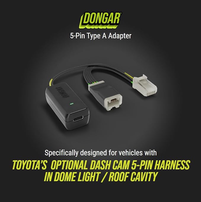 Dongar Dash Cam Power Adapter (5-Pin Type A) for Select Toyota/Lexus with Roof Option Connector, Compatible w/ 2024+ Toyota Tacoma