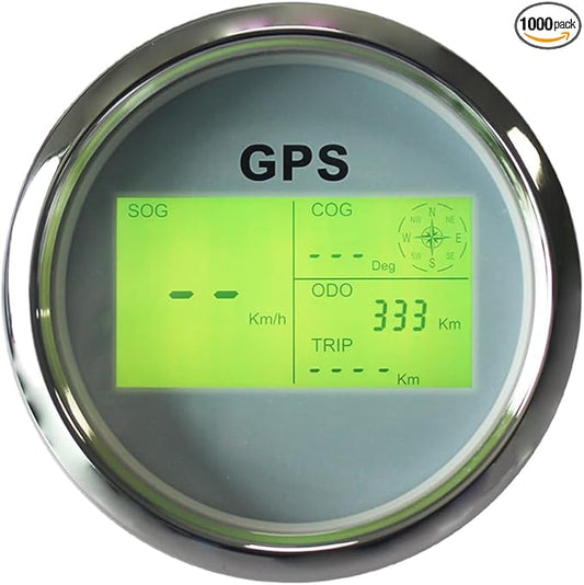 85mm 3 3/8" Boat Waterproof Digital GPS Speedometer MPH KM/H ODO COG Trip with 7 Backlights 12VDC 24V for Motorbike Boat Truck Racing Car (White&Silver)