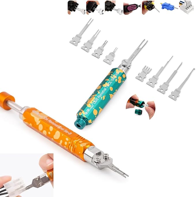 JRready DAP-D173 Molex Pin Extractor Mini Fit Jr Extraction Tool+JRDDS Series Terminal Removal Tool Kit Molex Pin Extractor Tool with Storage Handle 9Pcs Tips for AMP Delphi Molex Bosch Connectors