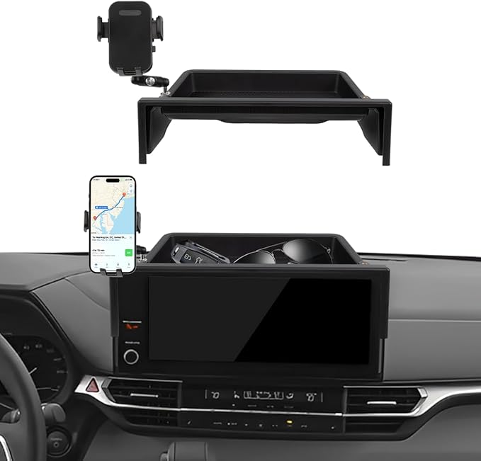 Car Phone Holder Compatible with Toyota Sienna 2025 Accessories 12.3-Inch Screen Fixed Clip, Cell Phone Mount with Dash Tray Organizer Hands-Free 360° Rotation (Not for LE Trim 8-Inch)