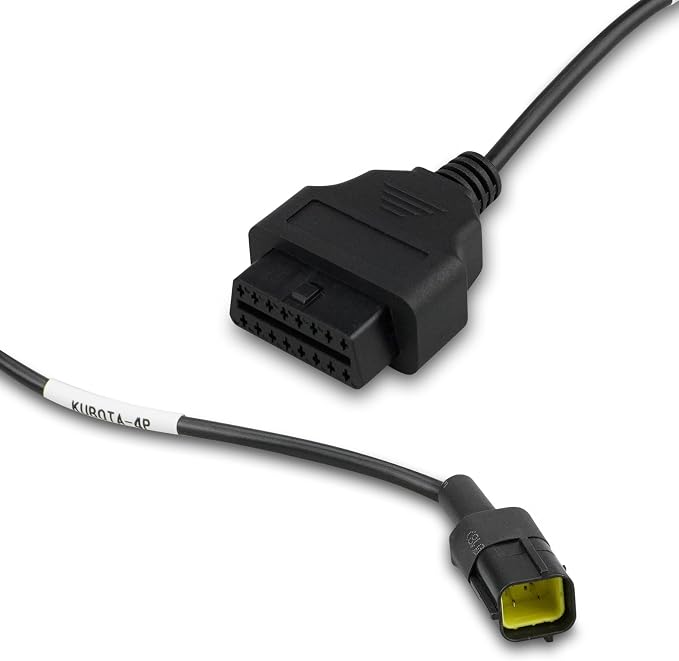 OBD2 Adapter Cable for Kubota Vehicles, 4 Pin to 16 Pin OBD1 to OBD2 Diagnostic Connector, Compatible with OBD II Scan Tools – Replaces 3824-26