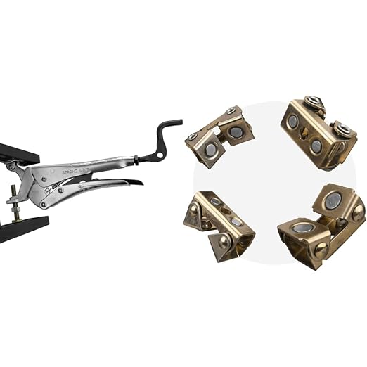 Expand-O Pliers, 10", Reverse-Action Clamping Pliers, Clamping Pressure: 900 LBS, PE10, Strong Hand Tools & Magnetic V-Pads Kit, Magnets On Both Pad Face & Bottom, 4 Piece Kit, MVDF44