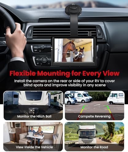 Solar Magnetic Wireless Backup Camera with a Bendable Suction Cup Bracket: Place the Monitor Anywhere You Want Without Obstructing Your View, 1080P HD Quality, and Receive Reliable Customer Service