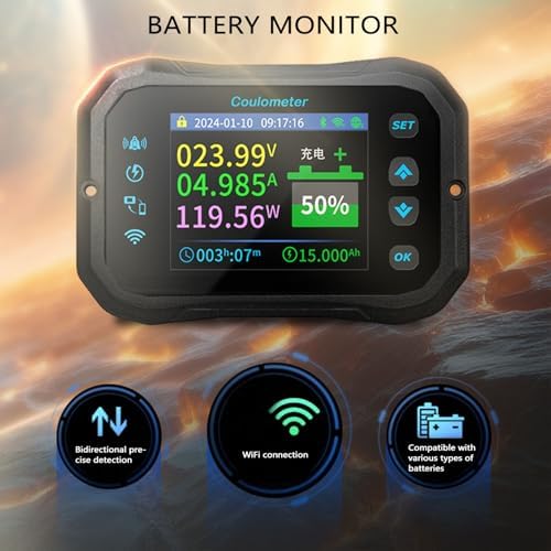 Battery Monitor, Battery Monitor KM105F Battery Shunt Ammeter with Battery Monitor, Shunt, 1m Red Positive Wire, 5m Communication Wire, User Manual for diverse applications