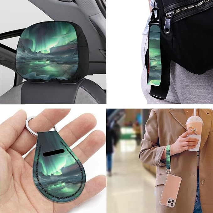 Northern Lights Print 13 pcs Full Set Arctic Glacier Iceberg Car Accessories Front Rear Seat Protection Universal for SUV Truck Vans Sedans, Green