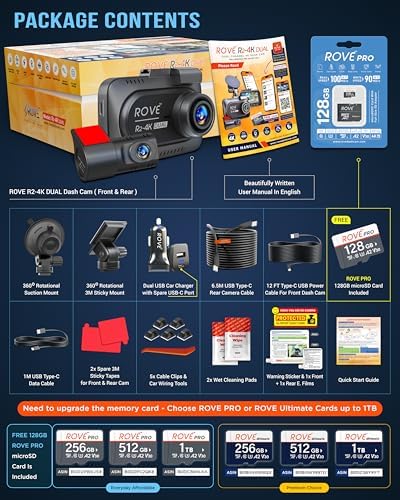 ROVE R2-4K Dual Dash Cam | Hardwire Kit | CPL Filter