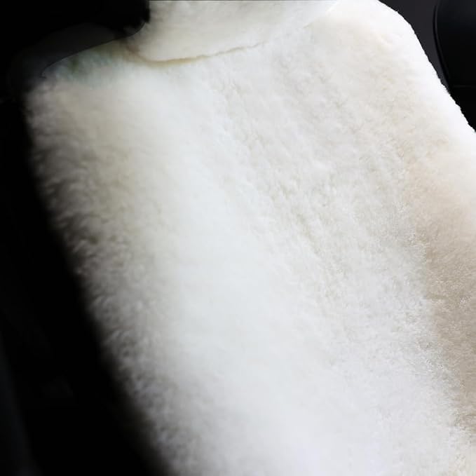 Fluffy Fur Sheepskin Car Seat Cover Automotive Interior Accessories Seat Covers Accessories Seat Cushions， Soft Natural Pure Wool ，Universal Fits Most Cars SUVs (Ivory White, Universal Fit, pack of 2)