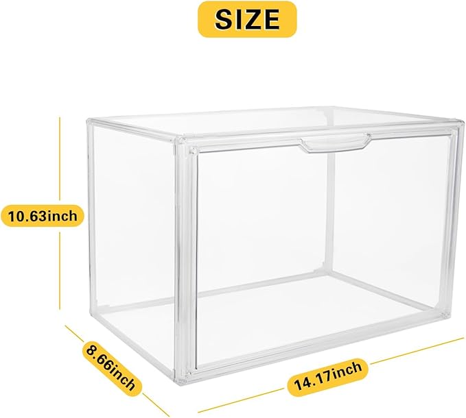 GUDEMAY Clear Stackable Plastic Storage Bins with Magnetic Lid, Dustproof Book & Cosmetic Display Cases, Large Figures Collectibles Showcase, Shoe Box, Protection Organizer (L, Count, 5)