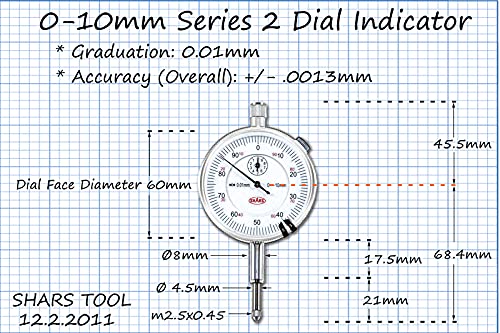 Shars High Precision Dial Indicator White, 0-10mm x .01mm 303-3110 P]