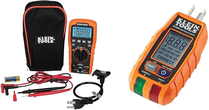 Klein Tools ET270 Auto-Ranging Digital Multi-Tester, AC/DC, Resistance, Continuity & RT250 GFCI Outlet Tester with LCD Display, Electric Voltage Tester for Standard