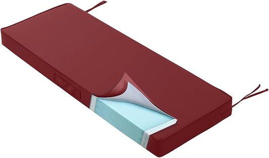 Outdoor Bench Cushion 4 inches Memory Foam Waterproof Patio Furniture Bench Cushion Porch Swing Cushion with Handle and Adjustable Strap, 42 x 18 Inch Burgundy