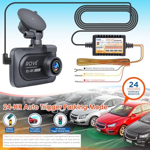 ROVE R2-4K Dual Dash Cam | Hardwire Kit | CPL Filter