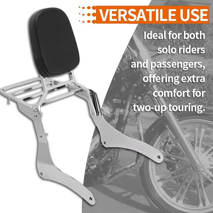 Comfortable Leather Backrest Sissy Bar + Luggage Rack Pad Compatible With Kawasaki Vulcan 900 VN900 1996-2018 (Chrome) (Chrome)