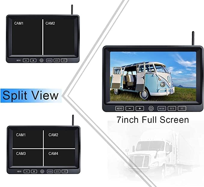 ZEROXCLUB Wireless Backup Camera Kit with 7'' DVR Quad Split Monitor, 1080P FHD Rear Side View Camera, IP69 Waterproof + Parking Lines Reversing Cameras for Truck/Semi-Trailer/Box Truck/RV-B4C