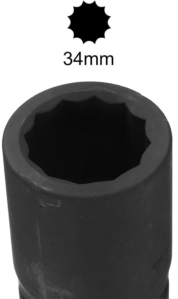 uxcell 1" Drive 34mm 12-Point Impact Socket, CR-MO Steel 80mm Length, Standard Metric Sizes