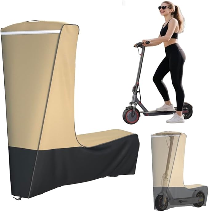 Electric Scooter Cover (300W-800W) - All Season Universal Fit, Better Fit Design,Heavy Duty Oxford Fabric,Dustproof Windproof Protection, (Khaki and Black)(47X24X45)