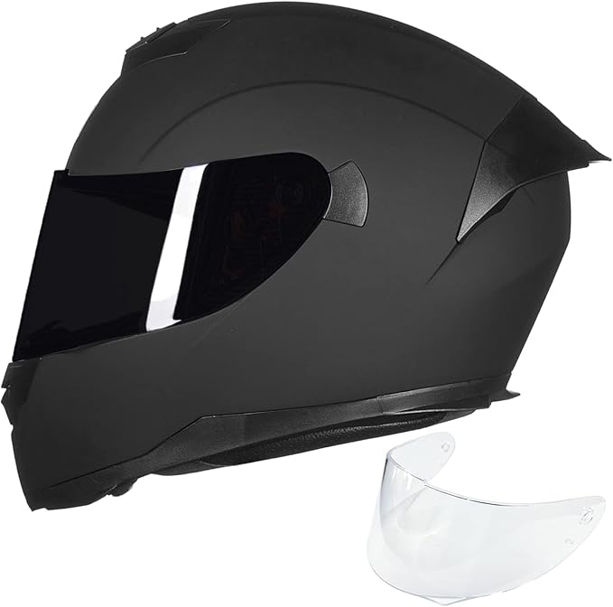 ILM Full Face Motorcycle Helmet for Motocross Street Bike DOT Certified 2 Visors Model-317(Matte Black, M)