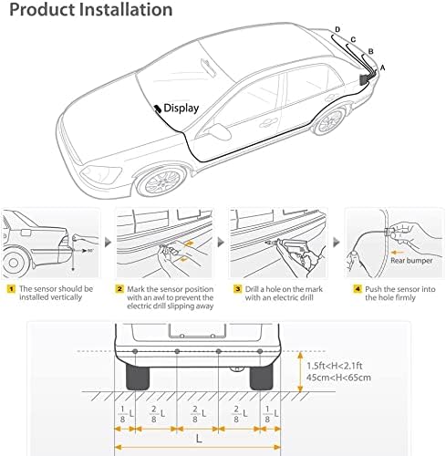 Reversing Radar, Dual-core Front and Rear LCD Display Car Vehicle Reverse Backup Radar System with Parking Sensors.(8 Sensors, Black)