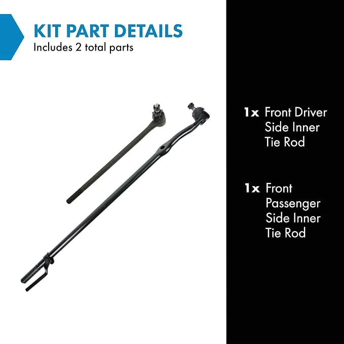 TRQ Inner Driver and Passenger Side Tie Rod Set 2 Piece Compatible with 86-96 Ford Bronco F-150 89-96 Ford F-250 RWD 4200lb Front Axle 97 F-250 RWD 4200lb Front Axle Twin I-Beam Suspension