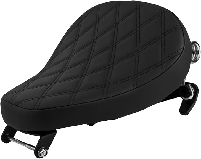 Motorcycle Solo Seat Rider Leather Seat with Spring Bracket Fit for Harley Sportster XL 883 XL1200 2010-2022 (Rhombic Style)