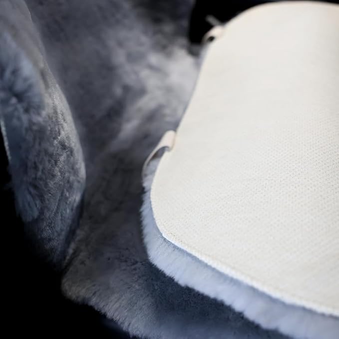 IRIWOOL Fluffy Fur Sheepskin Car Seat Cover Automotive Interior Accessories Seat Covers Accessories Seat Cushions， Soft Natural Pure Wool ，Universal Fits Most Cars SUVs (Grey, Universal Fit)
