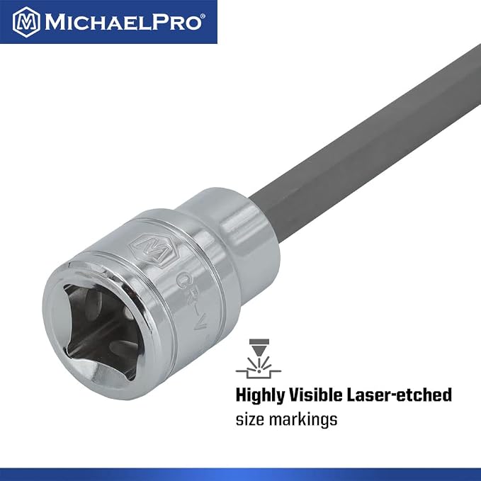 MichaelPro 12-Piece 3/8'' Drive Long Torx Bit Socket Set, T10 to T60, 6-Inch Length for Easy Reach in Deep Areas, High Torque Resistant CR-V and S2 Steel, Sturdy Storage Case Included - MP012019