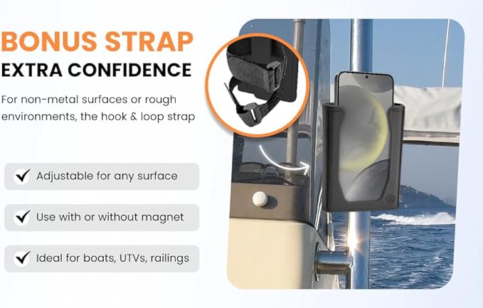 Chatelet SoftJaw Magnetic Phone Holder – Universal Rugged Phone Mount for Work, Boats, Trucks, Camping, Pool Umbrellas & More | Super Strong Magnets + Bonus Strap | USA Made (Black, Phone)