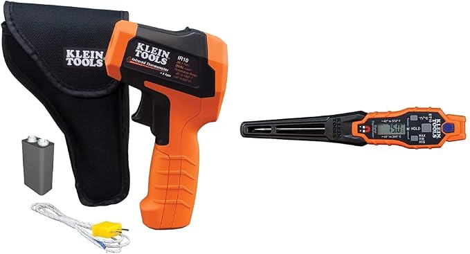 Klein Tools IR10 Infrared Thermometer + Magnetic Digital Pocket Thermometer Bundle