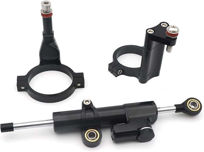 Motorcycle Steering Stabilizer Bracket Damper Stabilizers & Dampeners Kits Compatible with CFMOTO 450SR 450SRS 450SS 2022-2024,CNC Aluminum (Glossy Black Damper+Bracket)