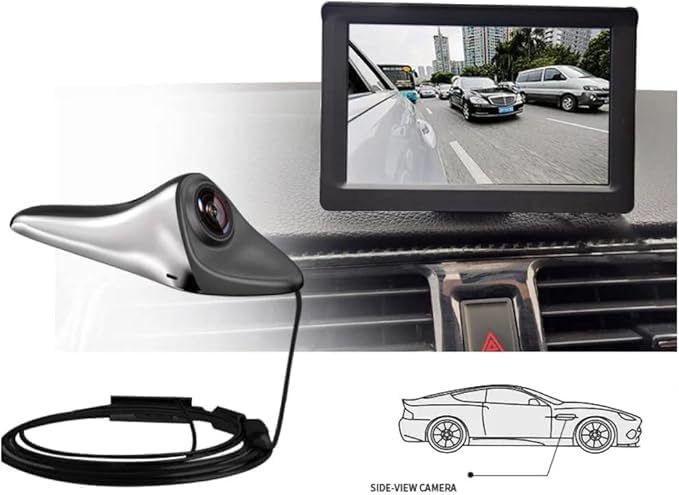 Car Blind Spot Display, HD Side View Camera, Electronic Blind Spot Rearview Mirror Camera with Rotatable Lens (Silver)