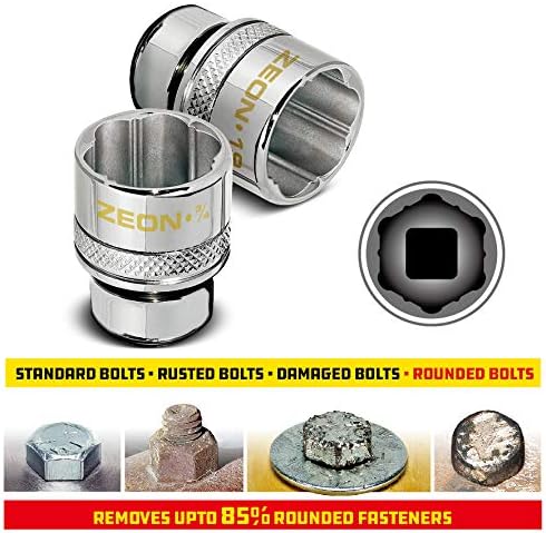 Powerbuilt 941322 8 Piece Metric Zeon Socket Set - with use for Standard, Rusted, Rounded Bolts and Nuts, Size from 6mm to 19mm , Silver