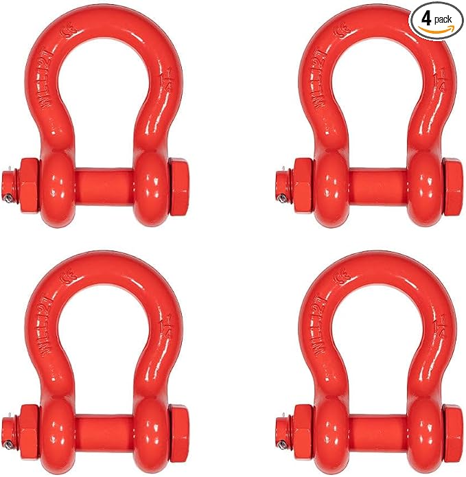 Mytee Products 4 Pack 1-1/4" Anchor Shackle Forged Carbon Steel w/Safety Screw Pin Load Limit 24,000 lbs, Double Rust Protection Heavy Duty D Ring Bolt Type Shackle for Towing, Rigging