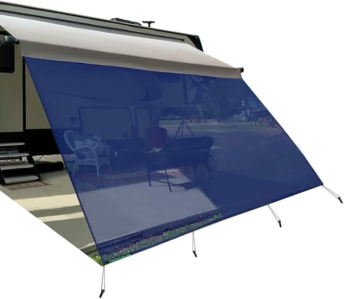 Leaveshade RV Awning Sun Shade Screen 8' X 10' 3'' (Fit for 11' Awning) Mesh Sunshade for RV Awning Sunscreen Motorhome Camping Trailer Awning Screenshade Block UV Glare - 3 Year Warranty (Navy Blue)