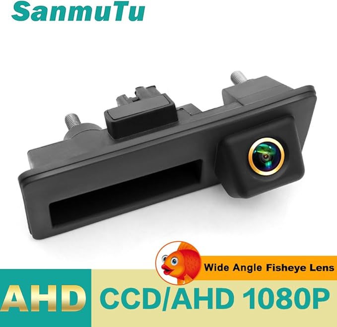 Vehicle Backup Camera CCD Compatible for Audi A4 A4L A3 S4 RS4 B9 for VW Lavida Plus Skoda Car Rear View AHD 1080P Camera Reverse Parking Golden Fisheye Lens Waterproof Cam Car Trunk Handle Camera