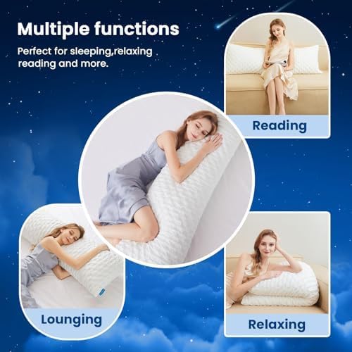 KUCEY Body Pillow for Side Sleeper with Neck and Shoulder Pain,Adjustable Shredded Memory Foam Pillows, Cooling Pillow for hot Sleepers with Washable Cover, Bed Pillows for Adults, Original White