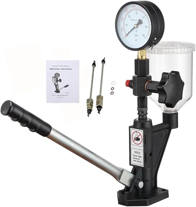 600Bar Diesel Injector Tester 8700PSI Diesel Fuel Injector Nozzle Tester with Dual Scale Gauge to Adjust Injector Nozzle Pressure and Testing Diesel Injector Nozzle Pop Pressure Tester