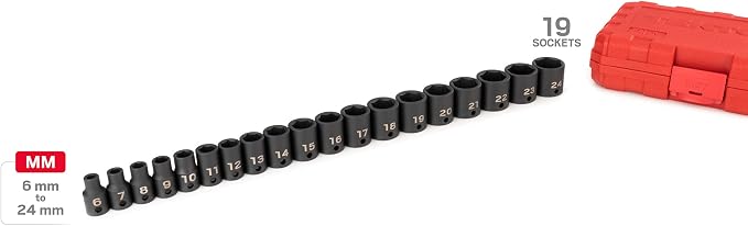 TEKTON 3/8 Inch Drive 6-Point Impact Socket Set, 19-Piece (6-24 mm) - Case | SID91302