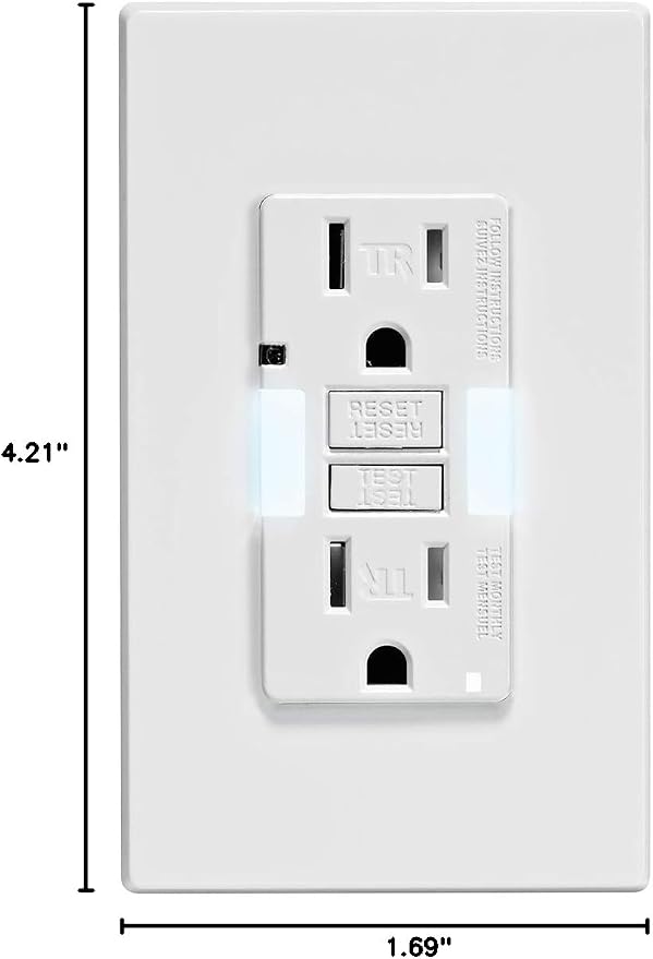Leviton GFCI Outlet with Guidelight, 15 Amp, Self Test, Tamper-Resistant with LED Indicator Light, Replaces Plugged in Night Light, GFNL1-W, White