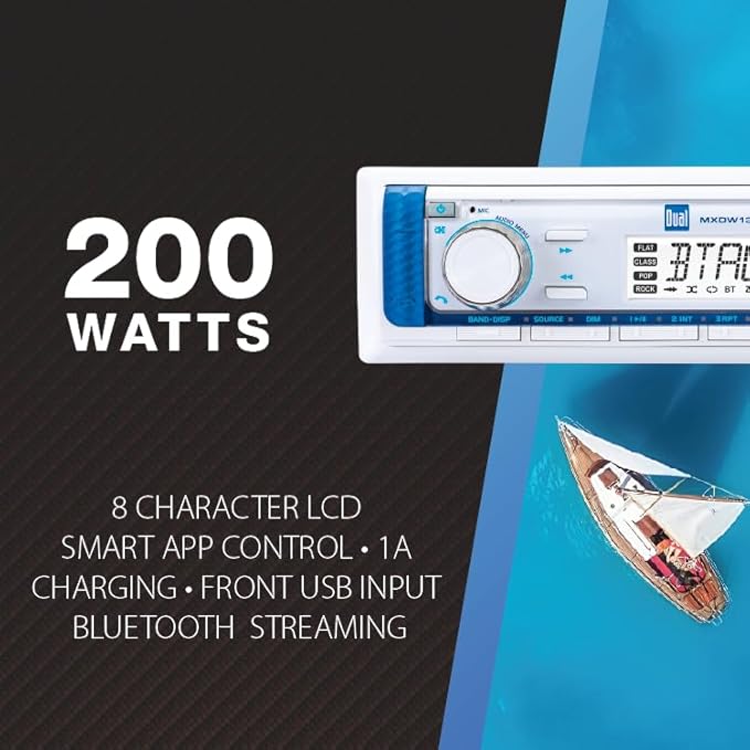 Dual Electronics MXP152W Marine Stereo with (2) 6.5" Marine Speakers & Antenna | AM/FM Boat Radio Digital Media Receiver with Built-in Bluetooth | USB Playback with 2.1A Fast Charging | White