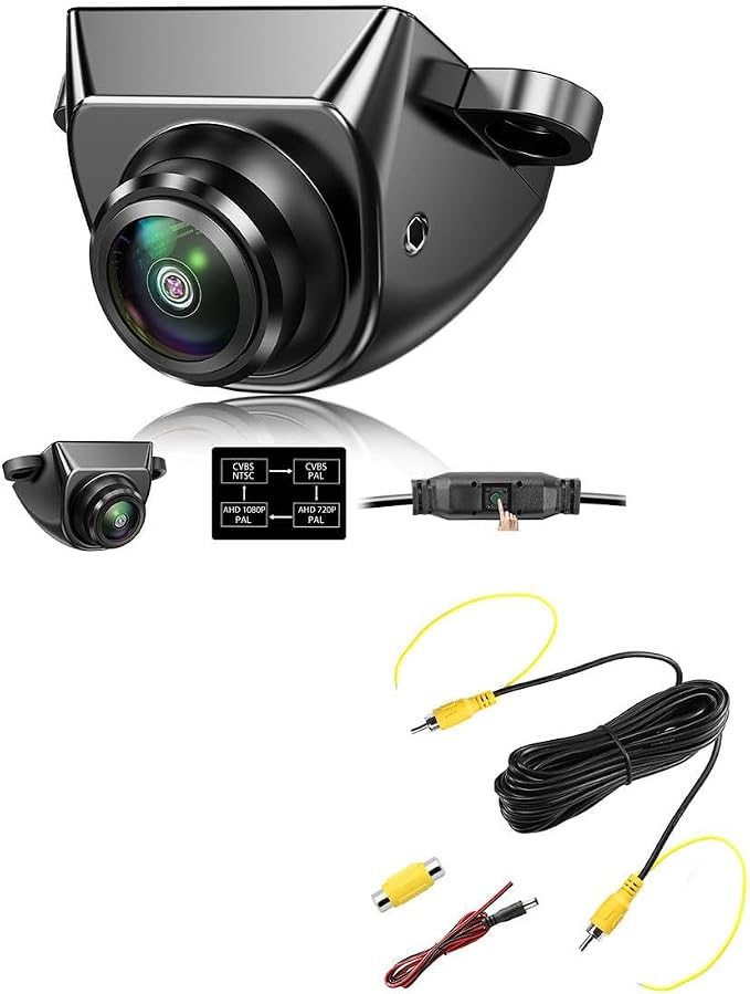 GreenYi Car AHD 1080P Backup Reverse Camera with Switch Button + 10FT Backup Camera Extension Video Cable