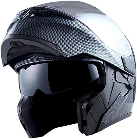 1Storm Motorcycle Modular Full Face Helmet Bike Flip up Dual Visor Sun Shield: HB89 Carbon Fiber Black