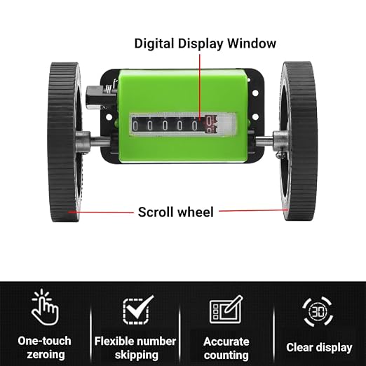 Roller Type Meter Counter, 6 Digits Meters Rolling Mechanical Length Counter for Measuring Textile, Printing, Artificial Leather