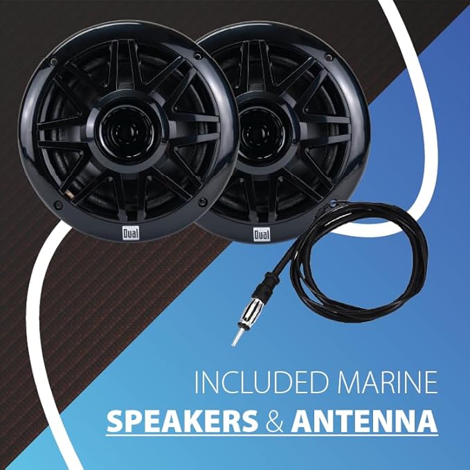 Dual Electronics MXP152B Marine Stereo with (2) 6.5" Marine Speakers & Antenna | AM/FM Boat Radio Digital Media Receiver with Built-in Bluetooth | USB Playback with 2.1A Fast Charging | Black