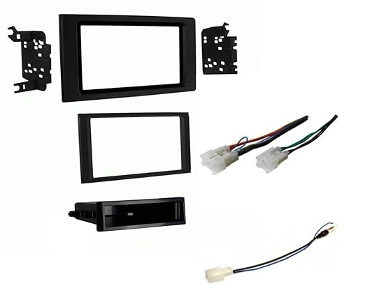 Double or Single Din Car Stereo Install Dash Kit, Wire Harness and AM/FM Radio Reception Antenna Adapter Combo -No Factory External Amp Vehicles: Made for Toyota: 2016 2017 2018 2019 Tacoma