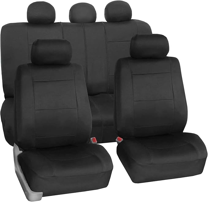 FH Group Car Seat Covers Full Set Neoprene - Universal Fit, Automotive Low Back Front Seat Covers, Airbag Compatible, Split Bench Rear Seat, Washable Seat Cover for SUV, Sedan Black